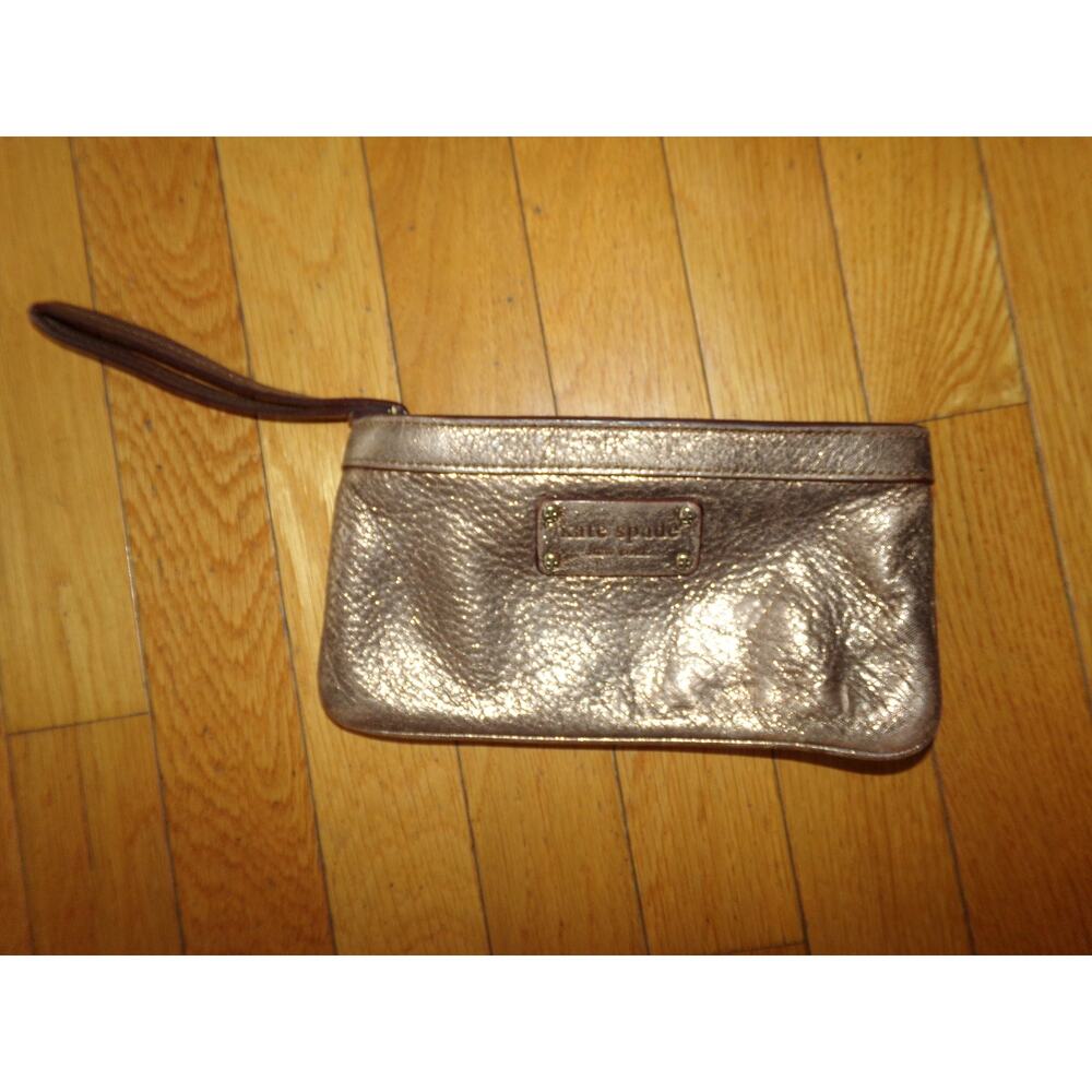 Vtg Kate Spade bronze glitter pebbled leather‎ wristlet 8 1/2 x4 1/2 One scuff